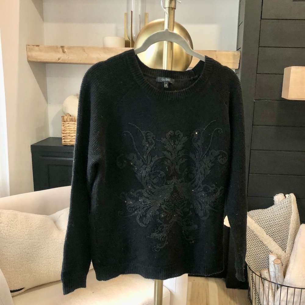 Anthropologie black beaded sweater